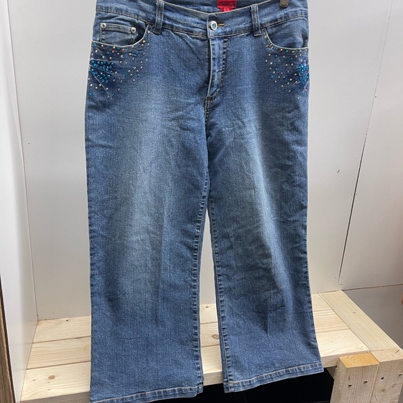 V Cristina Denim - Y2K Vintage V Cristina Blue Embellished Rhinestone Flare Jeans